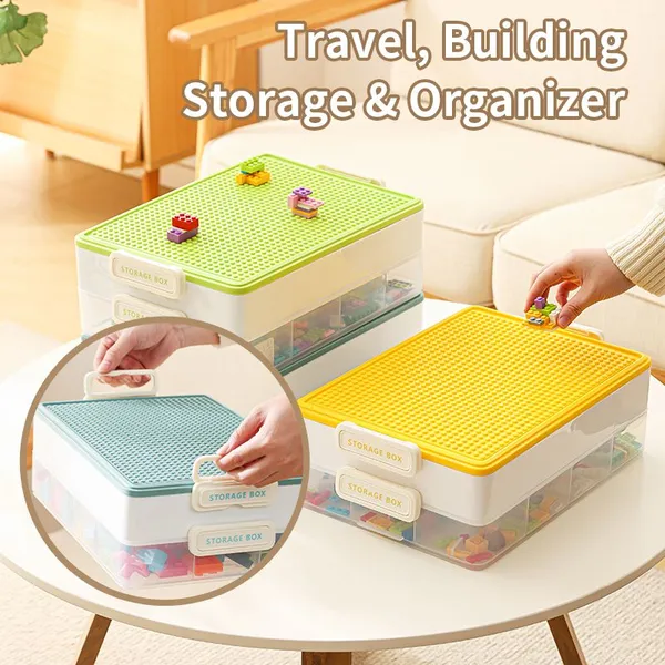 Kids Large Plastic Stackable Toy Storage Box Home Organizer Container Bin With Building Brick Blocks Base photo-5