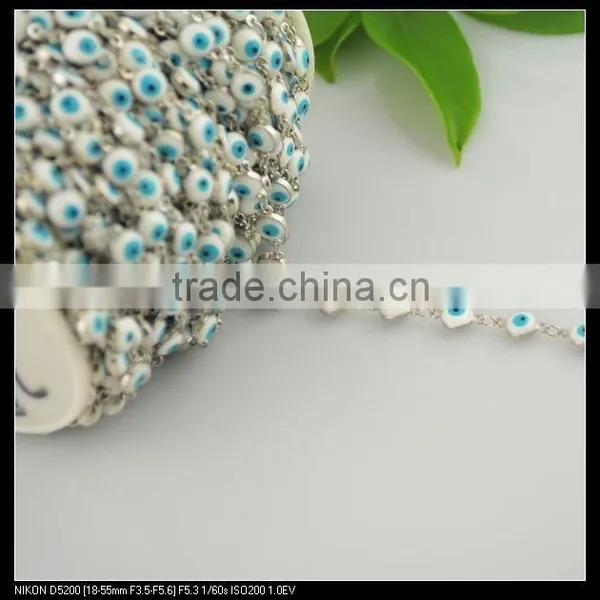 LFD-0020C ~ Wholesale Rosary Style Chains Jewelry Finding 6MM White Color - Evil Wire Wrapped Beaded Chain Jewelry Making photo-3