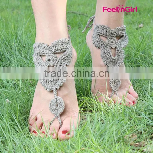 Cheap Wholesale Little Girls Nude Beaded Barefoot Beach Sandal photo-6