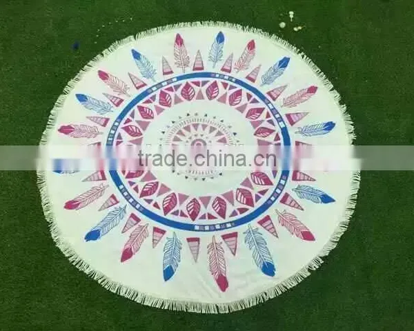 China Company Wholesale Cotton or Microfiber Printed Feather Round Beach Towel photo-2