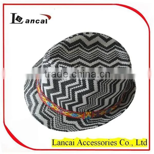 2016 Wholesale White and Black Zigzag Straw Mens' Trilby