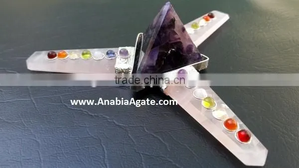 Rose Quartz Flat Stick Chakra Gemstone Energy Generator : Gemstone Amethyst Tetrahedron photo-4