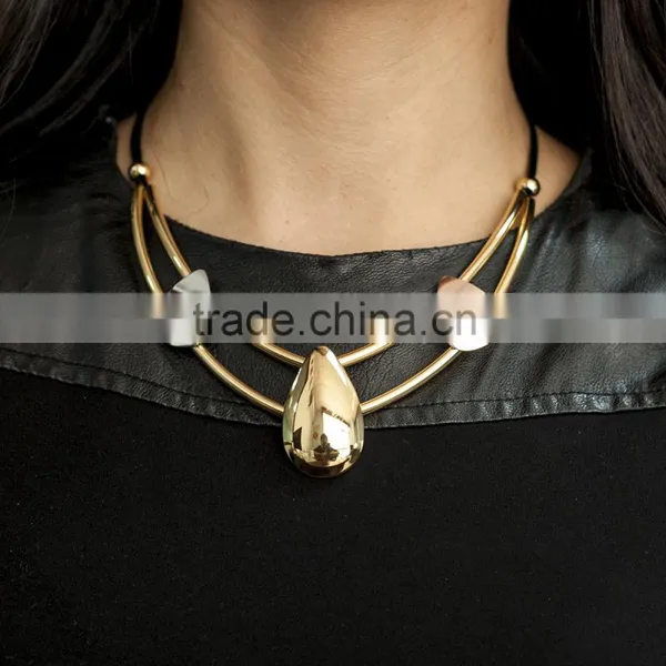 Statement Necklace 2016 Leather Rope Stainless Steel Necklace Jewelry photo-3