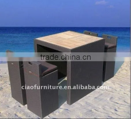 Wholesale Modern Wooden Top Rattan Base Bar Table and Chairs photo-6