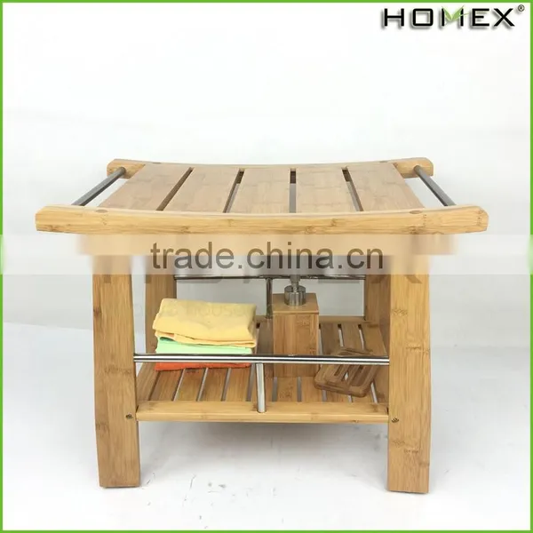 Bamboo Shower Seat Bench Bathroom Spa Bath Stool Homex BSCI/Factory photo-6