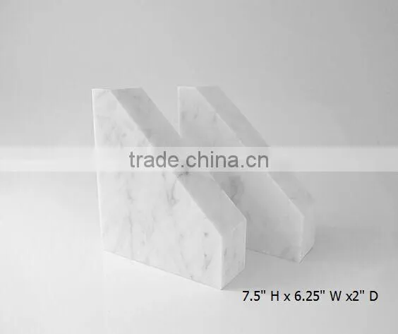 Simple Home Library Office Decor Minimalist Bookends White Carrara Marble Contemporary Bookend Stand photo-3