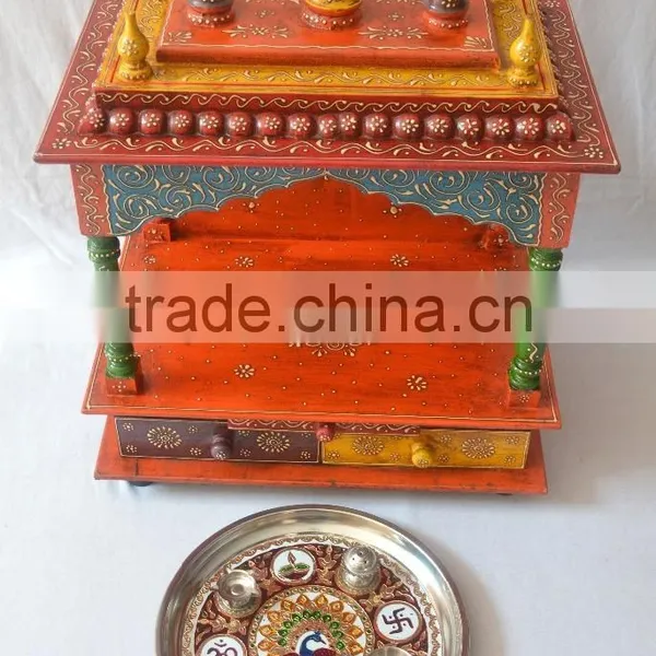 Beautifully Hand Painted Wooden Temple With 2 Drawers photo-2