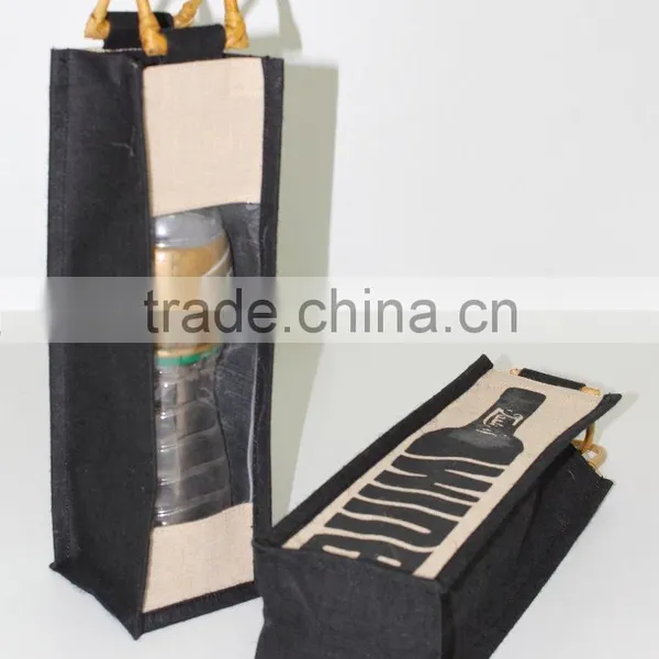 One Bottle Wine Juco Laminated Juco Bag With Window/juco Wine Bag Wholesale photo-2