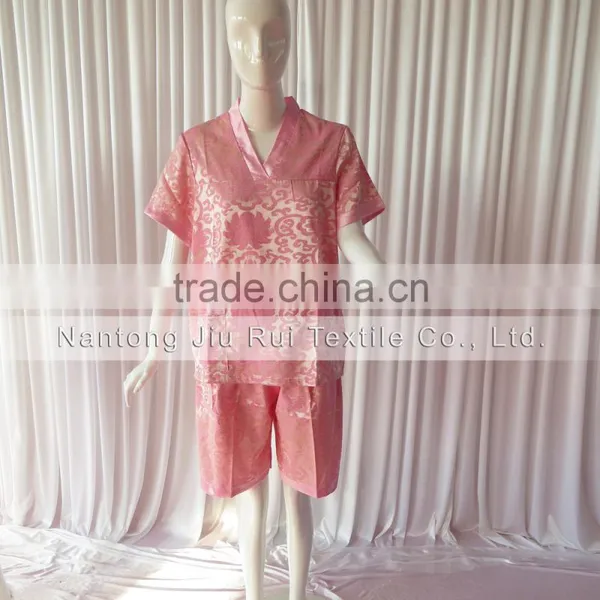 Pink/Rich Floral Pattern Sweat Steaming Clothes V-Neck Jacquard Family Pajama Set Short Sleeve Women Pajamas photo-3