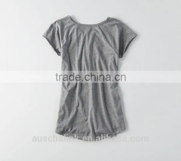 Tagless Comfort Lace up Raglan Scoop Bottom Women t Shirt With Distressed photo-2