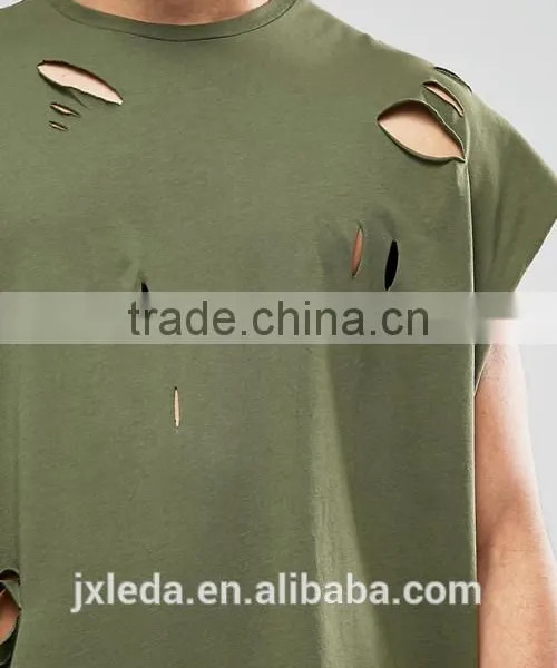 Customize Men Cheap 100% Cotton Super Oversized Jersey T-shirt With Distressing and Curved Hem photo-3