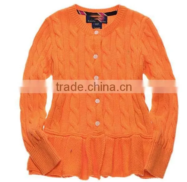 Latest Children Girls Cable Knit Ruffle Buttom Down Long Cardigan Sweater photo-2