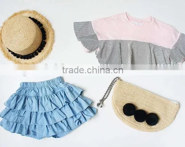 Denim Clolr 3 Layers Ruffle Shorts Stylish Kids Clothes Girls Shorts Wholesale photo-4