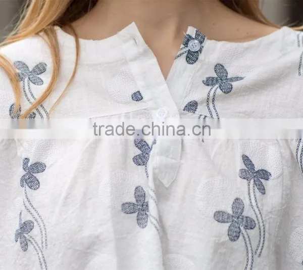 Cotton Linen Ladies' Loose Fit Casual Blouse Summer Blouse Fashion Loose Style Blouse photo-4