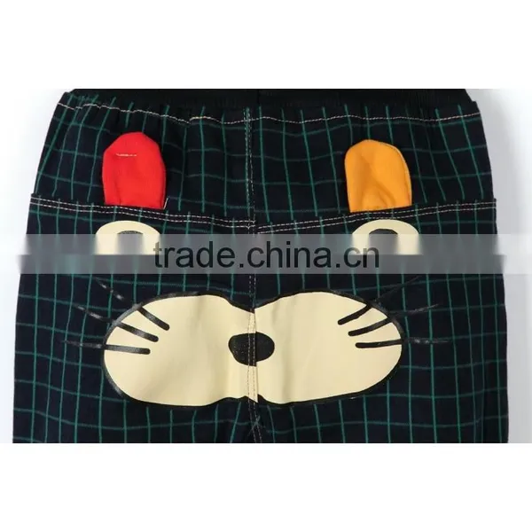 Fashion Green Small Plaid Lovely Kitten Printing Kids Pants Cute Design Boys Summer Hot Pants photo-4