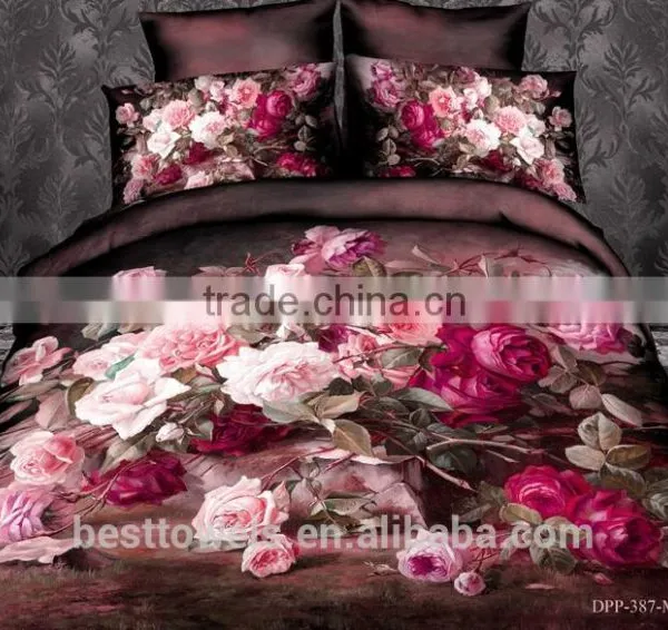 Hot Selling Chinese 3d Printed Rose Pattern Indian Silk Bedding Set photo-2
