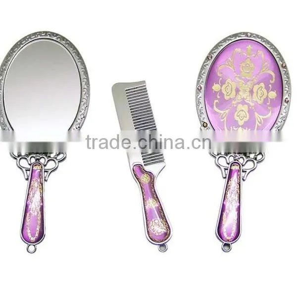 A Chinese Carnelian Handle Hand Mirror,Bronze Hollow Handle Oval Mirror + Comb Suit With Logo Customized photo-2