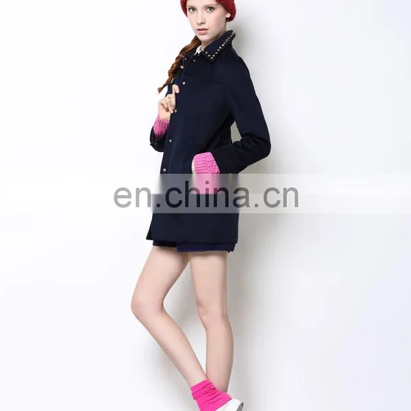 2014Latest fancy european style casual cool midi pattern rivet design winter coat