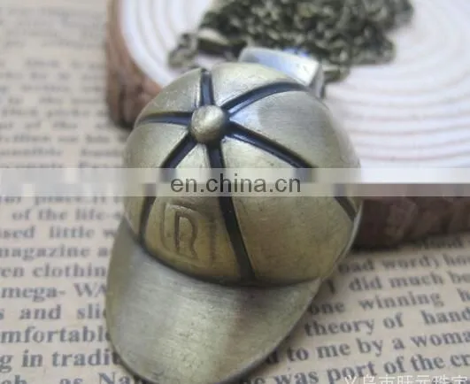 Hot Sale Stripe Hat Cap Design Pocket & Watches Bronze Antique Pocket Watch Vintage Retro Quartz Watch for Women Men Kids photo-4