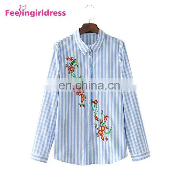 2017 Fashion Autumn Latest Shirt Designs Embroidery Flower Long Sleeve Casual Women T Shirt photo-5
