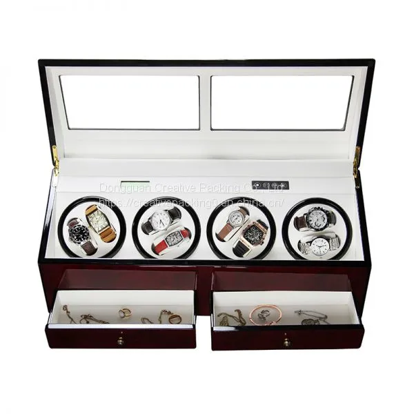 8 Slots Automatic Motor Wooden Watch Winder   Automatic Watch Winder   Leather Watch Winder