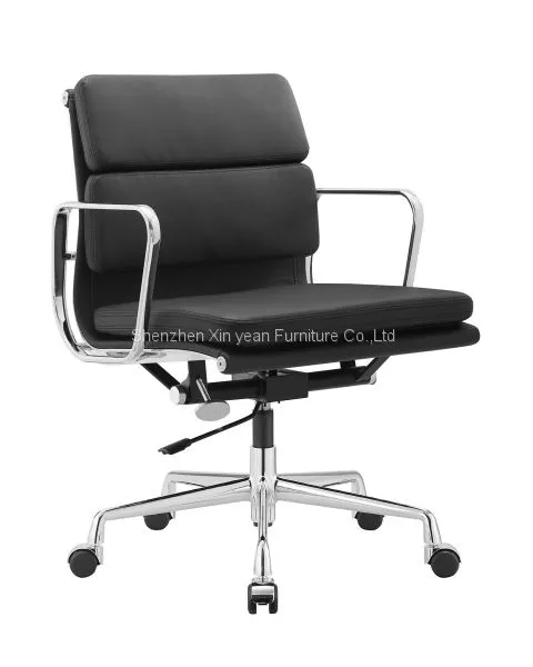 Soft Pad Chair EA 208 Eames Office Chair With Wheels 5 Castors in Genuine Leather Grey Eames Style Office Chair photo-3