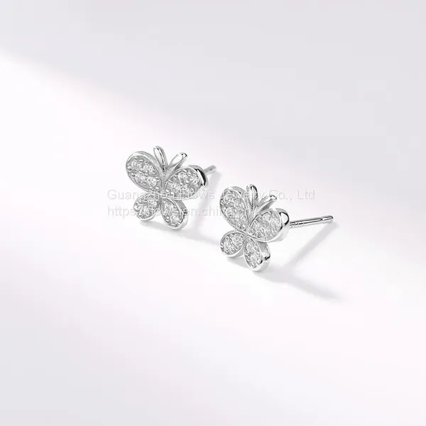 925 Sterling Silver Butterfly Inlaid Zircon Earrings Women's Sweet and Simple Earrings Autumn and Winter New Fashion Earrings photo-2