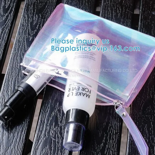 Biodegradable Custom Logo Travel Vinyl Waterproof Beach Zipper Cosmetic Bag TPU PVC Toilet Wash Bag photo-5