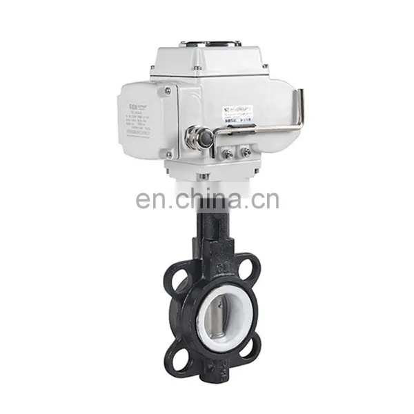 DN150 PN16 6 Inch 12 Volt PTFE Lined Wafer Type Type Electric Actuator Motorized Electric Water Flow Control Butterfly Valve photo-5