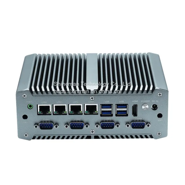 Silver Aluminum Alloy Fanless Industrial Mini PC Intel Pentium 5405U 4x Gbe Ethernet/GPIO/6*COM WIN10/11/Linux Computer photo-4