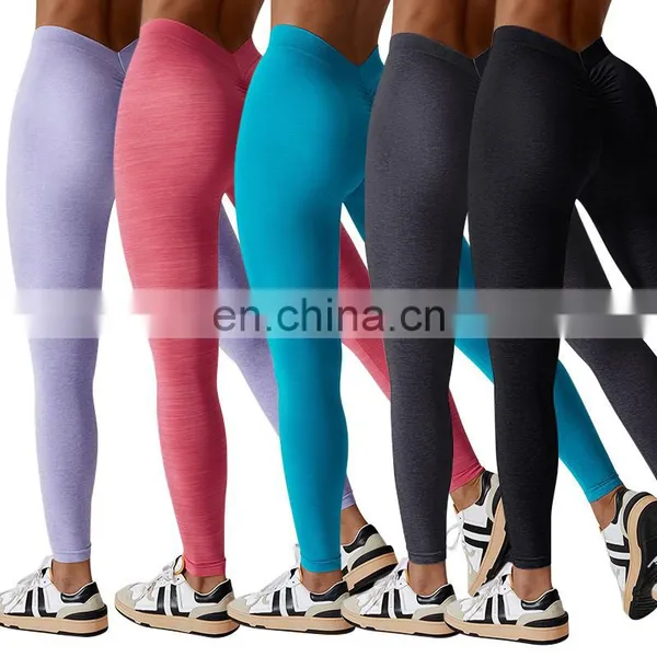 Wholesale V Back Gym Pants Tights High Waist Scrunch Butt Lifting Workout Running Quick Dry Seamless Yoga Leggings For Women photo-3