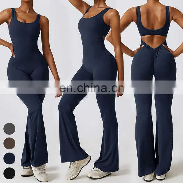 Custom Sexy Bodysuit Workout Wear Gym Fitness Bodysuit Sleeveless Racer Back Hollow Out One Piece Jumpsuits Women Yoga Jumpsuit photo-5
