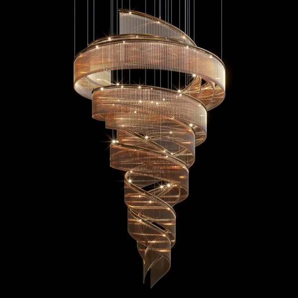 Spiral Staircase Crystal Chandelier Gold Frame Large Custom Hotel Installation photo-2