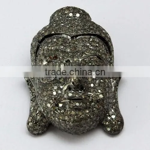 Lucky Buddha !! Blue Sapphire & Diamond 925 Sterling Silver Pendant, Silver Jewellery India photo-2