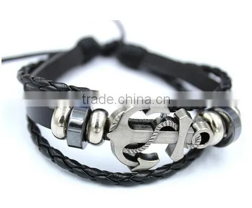 New Arrival Trendy Multi Layer Bracelet Leather Anchor Bracelet/ photo-2