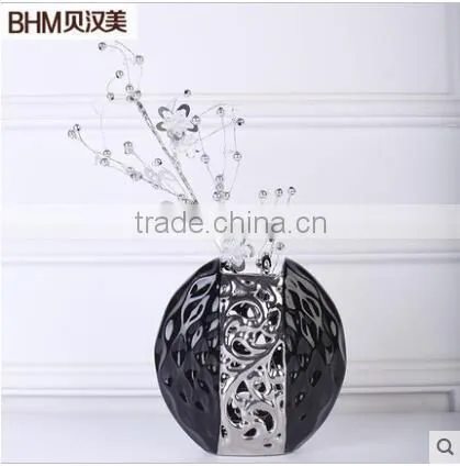 Home Decor Interior Decorating Ceramic Vase Electroplated With Crystal Flower photo-3