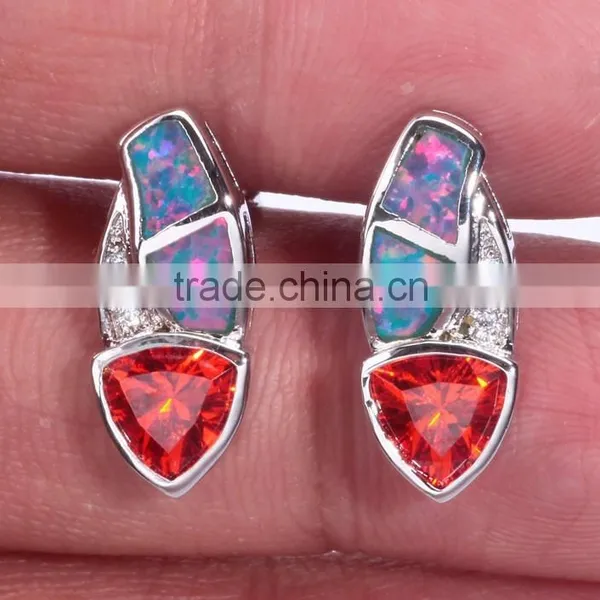 925 Sterling Silver Young Girl Triangle Opal Earring Red Ruby Stone Earring photo-2
