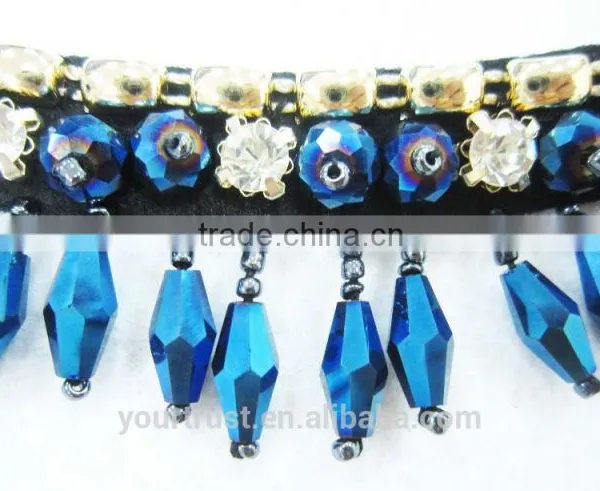 Navy Bead Mix Colored Clear Rhinestone Necklace photo-3