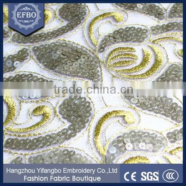 Professional Design Yellow Color Sequined Lace Fabric / Newest Attractive African Tulle Lace Fabric For Party