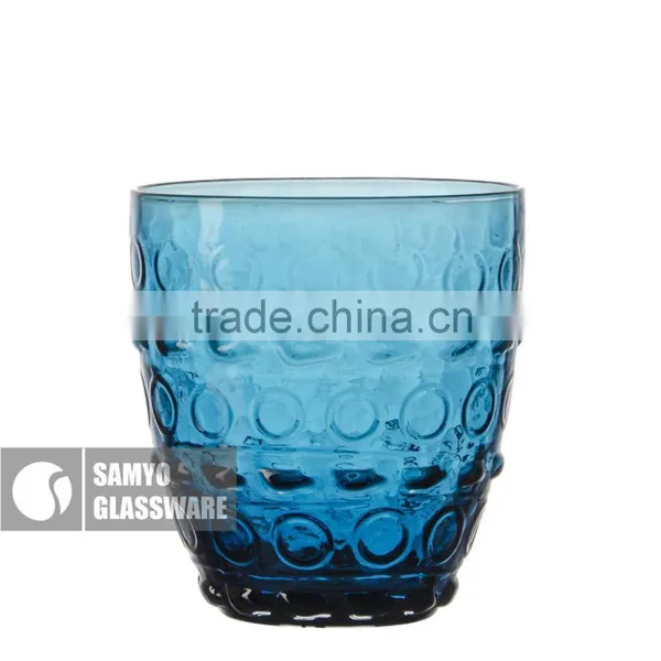 SAMYO Crafted Bule Machine Pressed Glass Cup With Circle Pattern photo-4