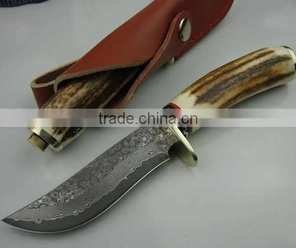 OEM Damascus Blade Hunting Knife With Antlers Handle photo-2