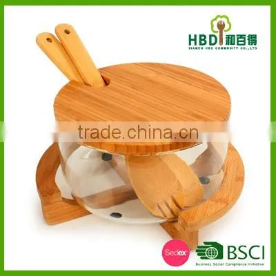 Large Glass Salad Bowls With Bamboo Lid photo-6
