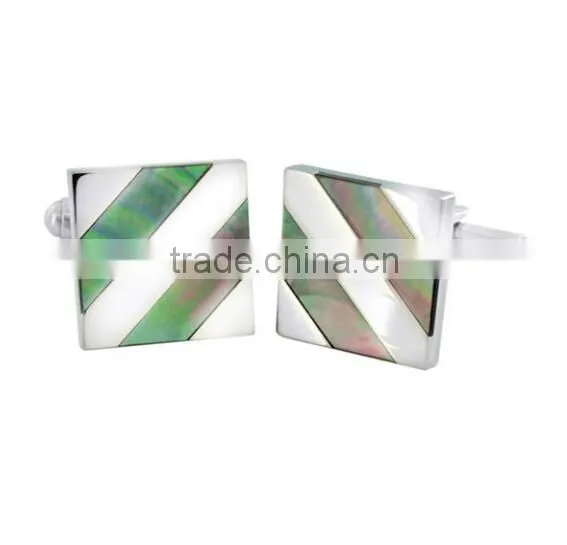 Men's Stainless Steel Diagonal Stripe Inlay Cuff Links photo-5