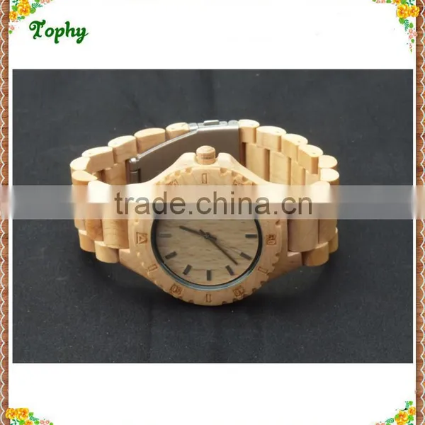 Personalized Luxury Waterproof Maple Wood Face Watch With Date