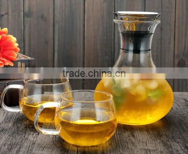 Glass Water Carafe With Stainless Steel Lid, Glass Iced Tea Pitcher With Glass Set photo-3