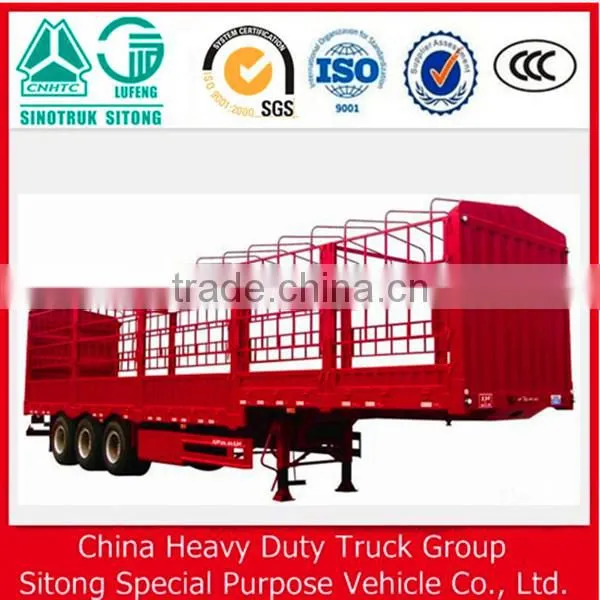 High Quality 3 Axle Mechanical Suspension Double Tires , Wood Floor Fence / Grid / Stake Side Wall Semi Trailer for Sale photo-2
