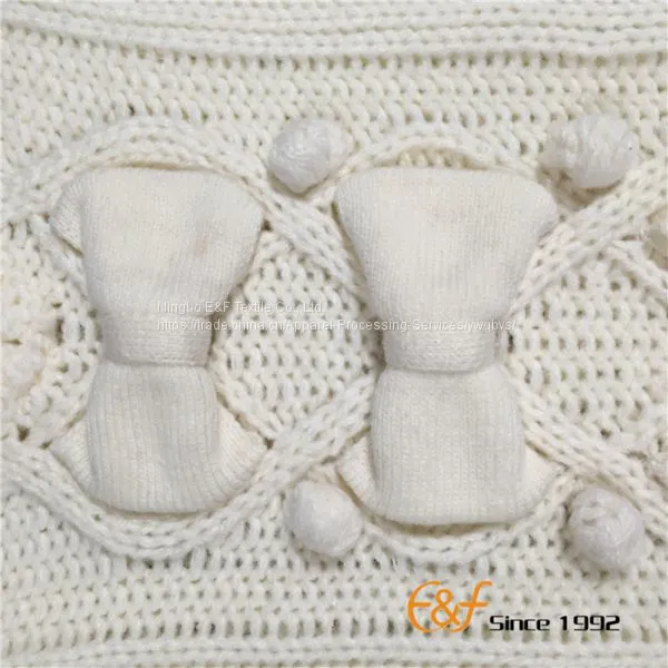 Ladies Crew Neck Tassels White Sweater Cape With Bowknot photo-3