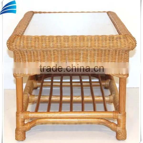 Modern Rattan Wicker Coffee Rectangular Table W/ Glass Top photo-3