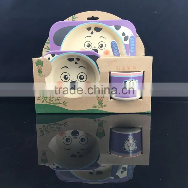 Best Selling Friendly Bamboo Fiber Kid Five Pices,cup,plate,bowl,fork,spoon photo-3