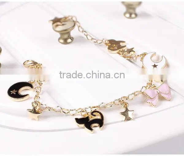 Cat Bowknot Star Moon Gold Charms Bracelet Gold Chain Bracelet photo-6